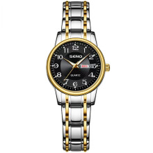 (Gold and black noodles) Premium Ultra Thin Women Quartz Watch, Fashion Calendar Waterproof Ladies Wristwatch