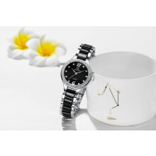 (Silver shell black surface) Premium New Ceramic Women Quartz Watch, Rhinestone Inlaid Fashion Waterproof Hot Selling Ladies Wristwatch