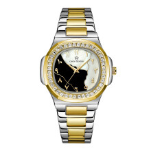 (Gold watch strap (Tai Chi texture)) Retro Casual Square Quartz Wrist Watch with Diamond Decor, Soft Silicone Strap Watches for Men Women Unisex
