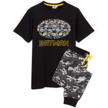 (Large) DC Comics Batman Short Sleeve Long Leg Pyjama Set (Mens Black)