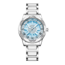 (Sunflower full of diamonds blue) New Sunflower Ceramic Watch, Automatic Quartz Wristwatch for Women