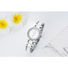 (Silver shell white surface) New Ceramic Women Quartz Watch, Rhinestone Inlaid Fashion Waterproof Hot Selling Ladies Wristwatch