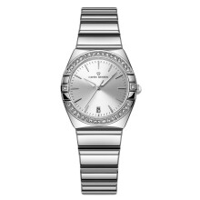 (Silver white steel color) Women Quartz Watch, Premium Textured Luminous Waterproof Fashion Wrist Watch for Ladies