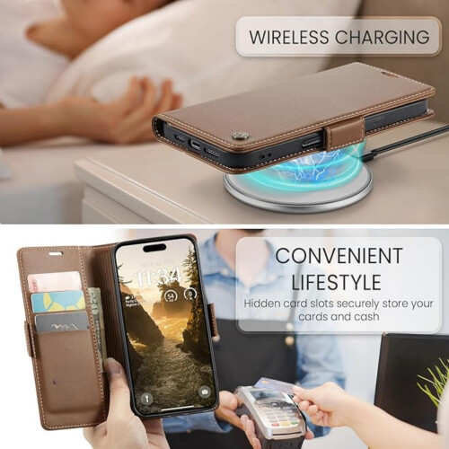 compatible with for iPhone17ProMax Case, Premium PU Leather Wallet Case Flip Cover with [RFID Blocking][Card Holder][Stand Function] Shockproof 1
