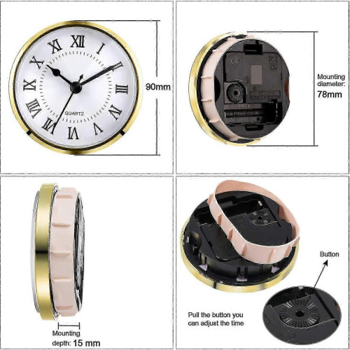 90mm clock insert for quartz movement with gold rim numerals 1