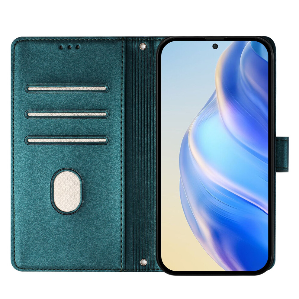 (Green) For Honor X5c Plus 4G Case Imprinted Honeycomb Rfid Blocking Leather Phone Cover With Strap Green 6914297758138