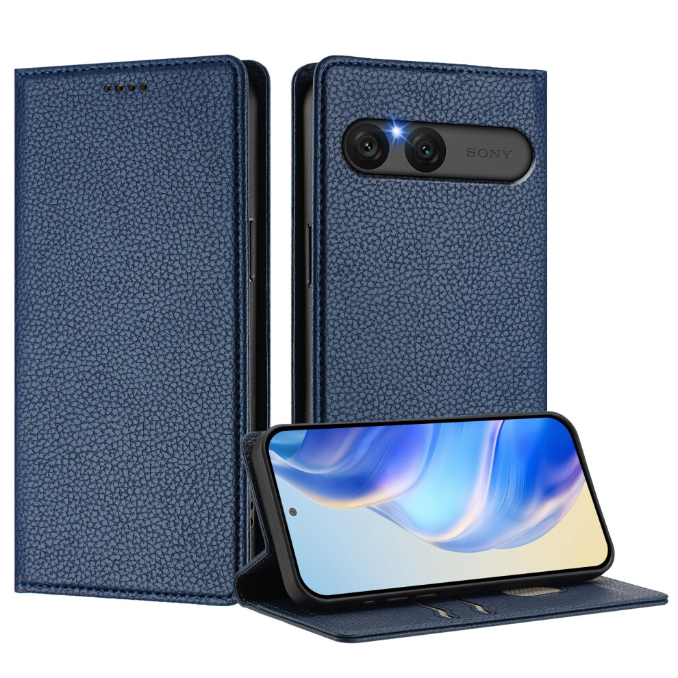 (Dark ) For Sony Xperia 10 Vii Wallet Case Rfid Blocking Litchi Texture Leather Mobile Cover Blue 6914294473089