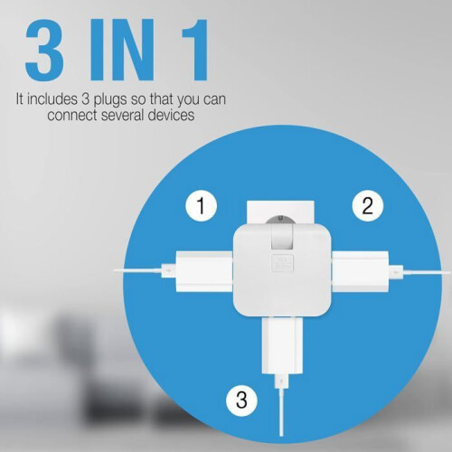 Power strip - 2-pack - 3-way swivel connection - 180 swivel - Fire-resistant material - Compact 2