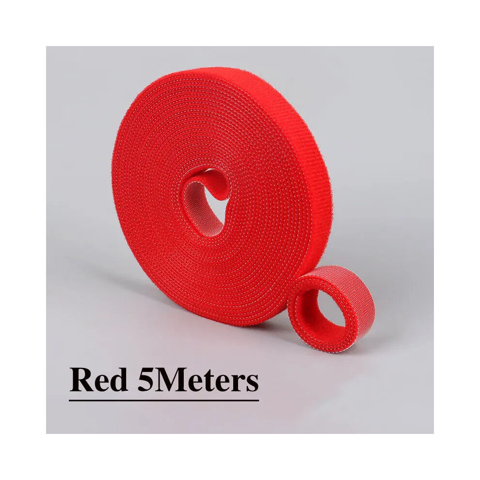 Double Side Hook And Loop Tape Reusable Fastening Tape Cable Ties For Diy Home Office Wire Bundling Red | 15Mm 5Meter 5051227680785