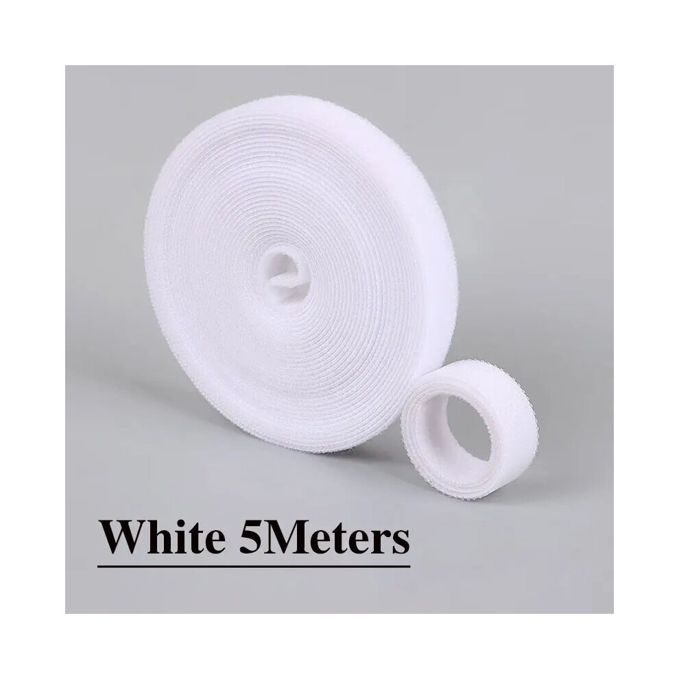 Double Side Hook And Loop Tape Reusable Fastening Tape Cable Ties For Diy Home Office Wire Bundling White | 25Mm 5Meter 5051227680860