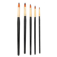 Set di 5 pennelli per acquerello con manico nero e setole in nylon, ideali per disegno e arte (rotondi).