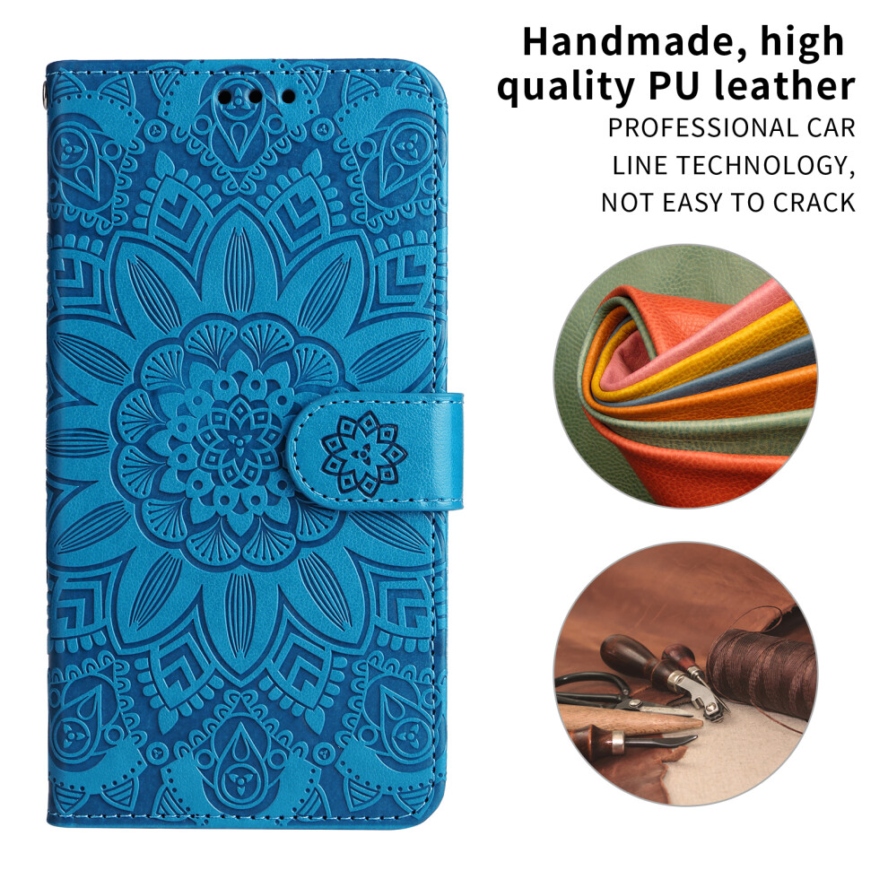 (Blue) For Vivo Y21d / Vivo Y31 5G Case Sunflower Imprint Leather Wallet Phone Cover Blue 6914290900541