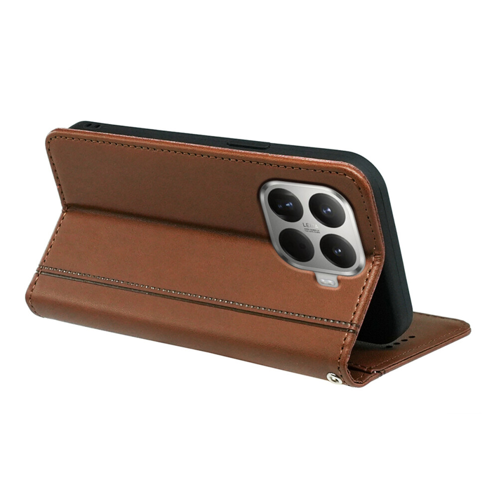 (Brown) For Xiaomi 15T Pro Wallet Case Magnetic Closing Pu Leather Phone Cover With Wrist Strap Brown 6914296196429