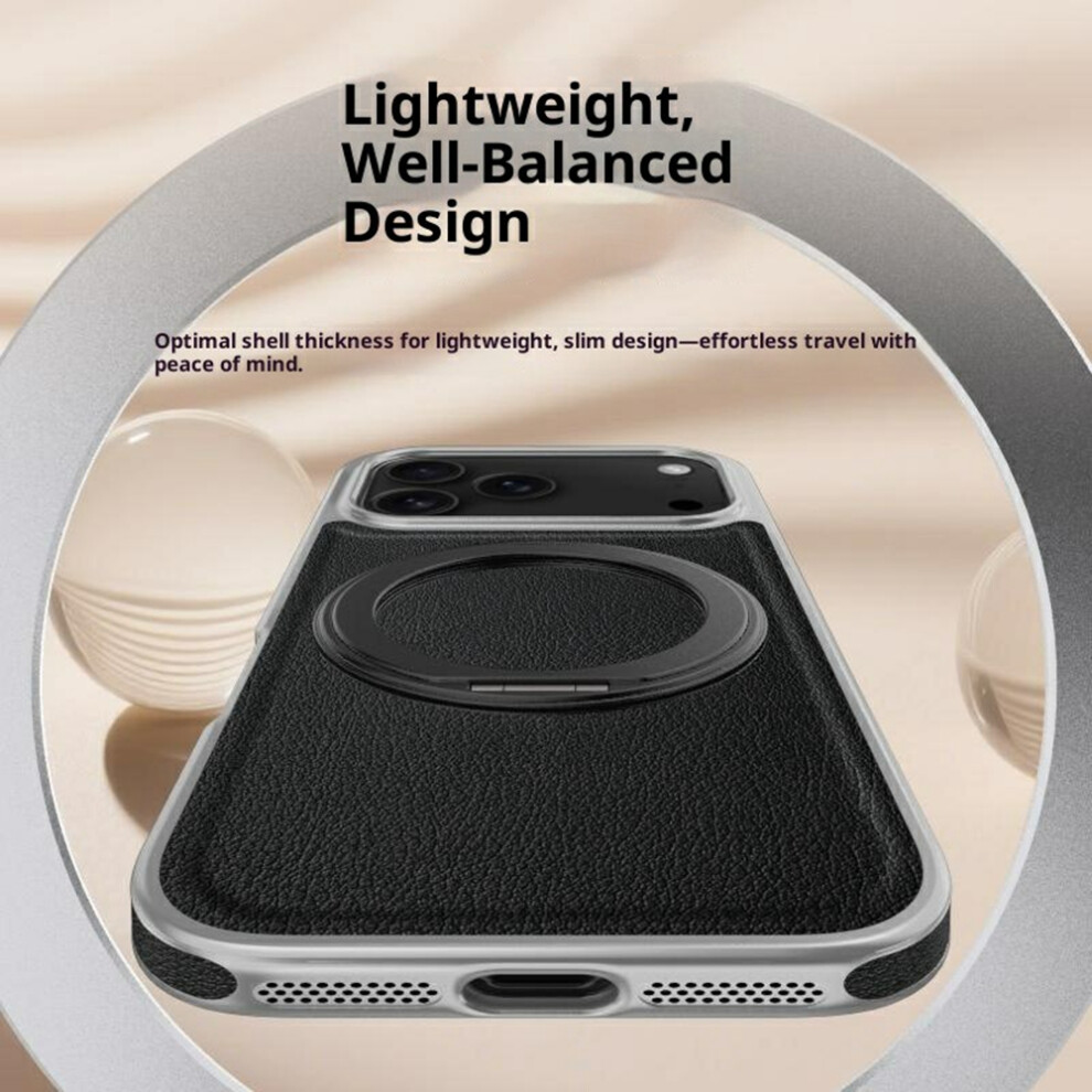 (Grey) For Iphone 17 Pro Magnetic Case With Rotating Kickstand Leather + Pc + Tpu Electroplating Phone Cover Grey 6914294629455