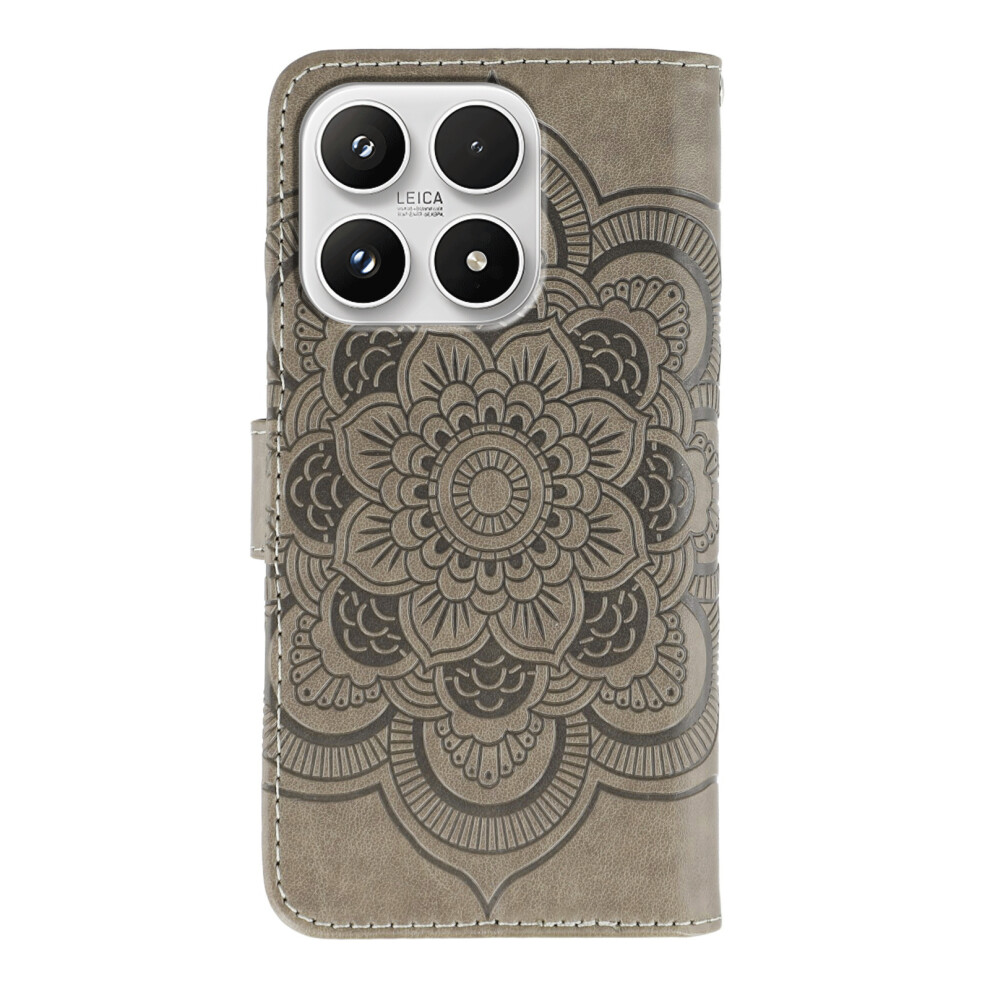 (Grey) For Xiaomi 17 Case Pu Leather Mandala Imprinted Design Wallet Phone Cover With Wrist Strap Grey 6914294345928