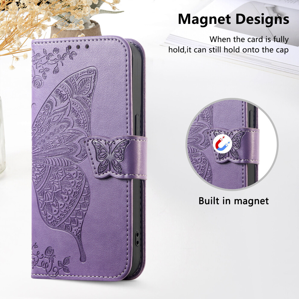 (Light ) For Xiaomi 15T Case With Strap Butterfly Pattern Pu Leather Wallet Phone Cover Purple 6914294911604