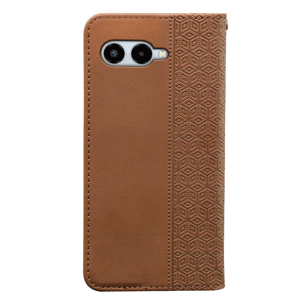 (Brown) For T-Mobile Revvl 8 Wallet Phone Case Checkered Pattern Imprint Leather Flip Cover With Wrist Strap Brown 6914299542667