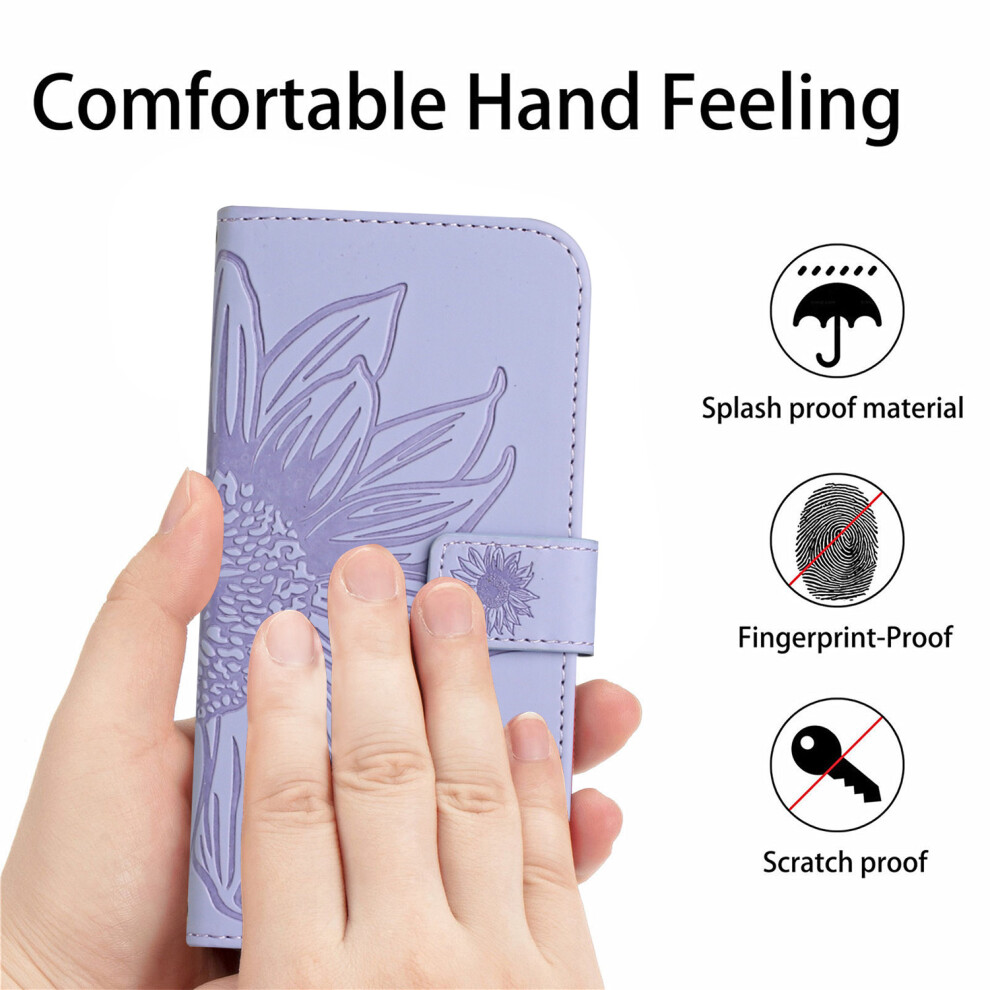 (Light ) For Samsung Galaxy S26 Case Sunflower Imprint Leather Wallet Phone Cover With Wrist Strap Purple 6914293860828