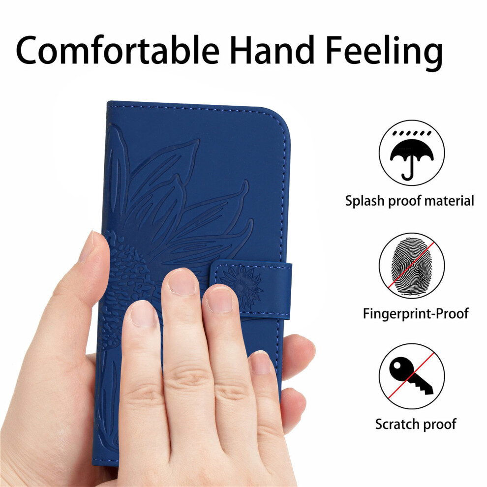 (Sapphire) For Samsung Galaxy S26 Case Sunflower Imprint Leather Wallet Phone Cover With Wrist Strap Blue 6914290069958
