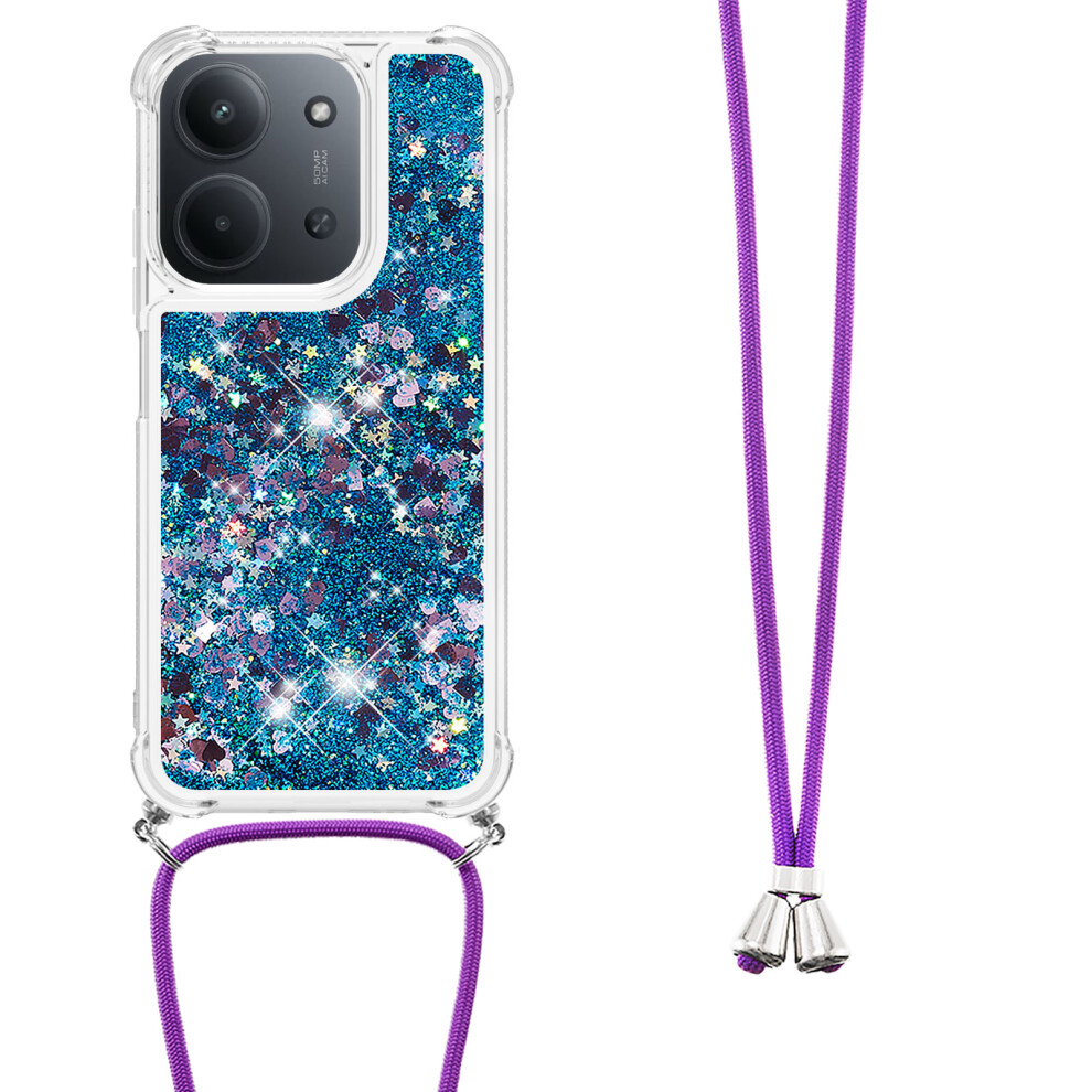 ( / Hearts) For Xiaomi Redmi 15C 4G (Global) (171Mm) Tpu Case Quicksand Phone Cover With Lanyard Blue 6914298737057