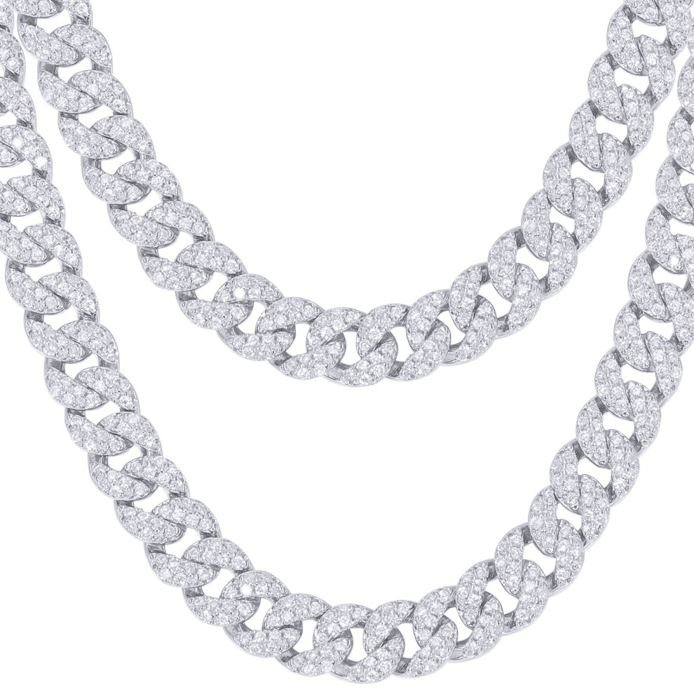 Jewelco London (24) Men's Rhodium Silver Round Cz Encrusted Cuban Curb 6Mm Chain Necklace - Abb198