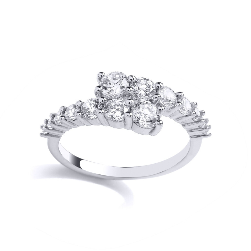 Jewelco London (P) Ladies Rhodium Plated Sterling Cz Crossover Graduated Bypass Eternity Ring - Gvr964 Silver