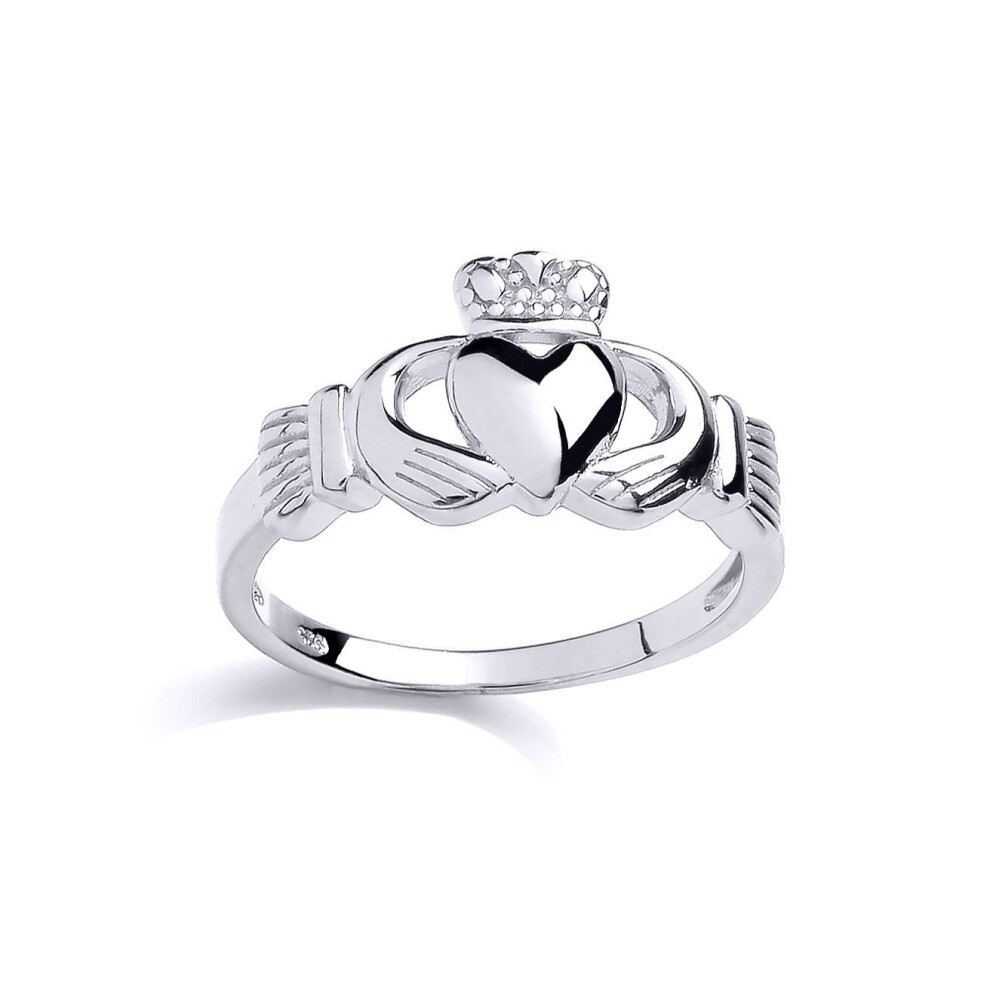 Jewelco London (R) Ladies Rhodium Plated Sterling Love Heart Crown Claddagh Claddagh Ring - Gvr880 Silver