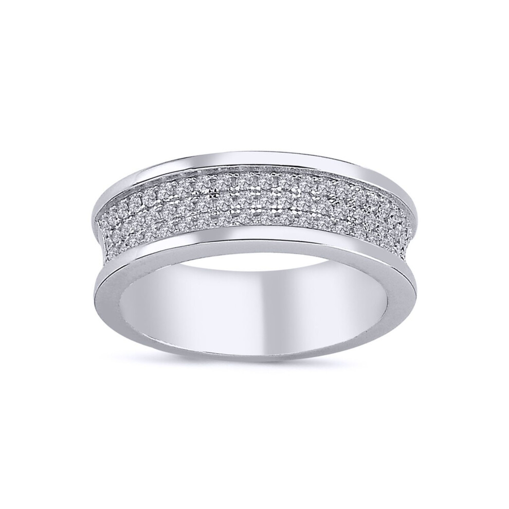 Jewelco London (N) Unisex Rhodium Plated Sterling Cubic Zirconia 3-Row Pave Wedding Band Style Half Eternity Ring - Arn142 Silver