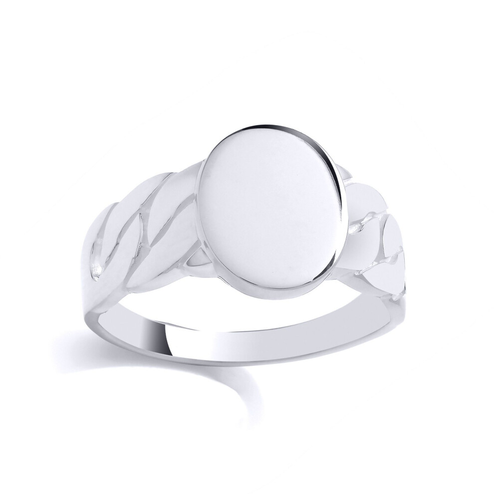 Jewelco London (X) Mens Rhodium Plated Sterling Curb Link Chain Oval Signet Ring - Gvr982 Silver