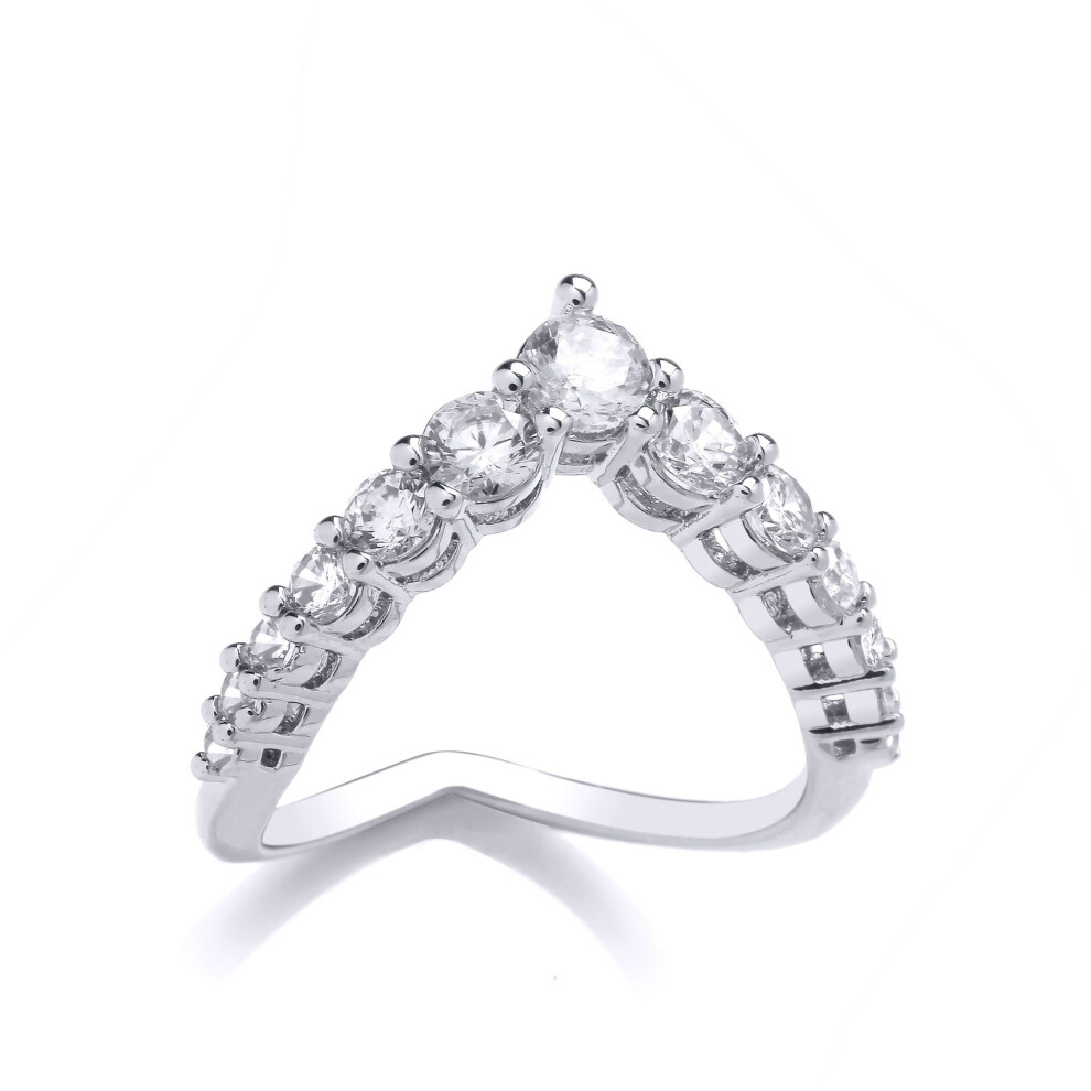 Jewelco London (O) Ladies Rhodium Plated Sterling Cz Arrowhead Claw Set Graduated Wishbone Eternity Ring - Gvr955 Silver