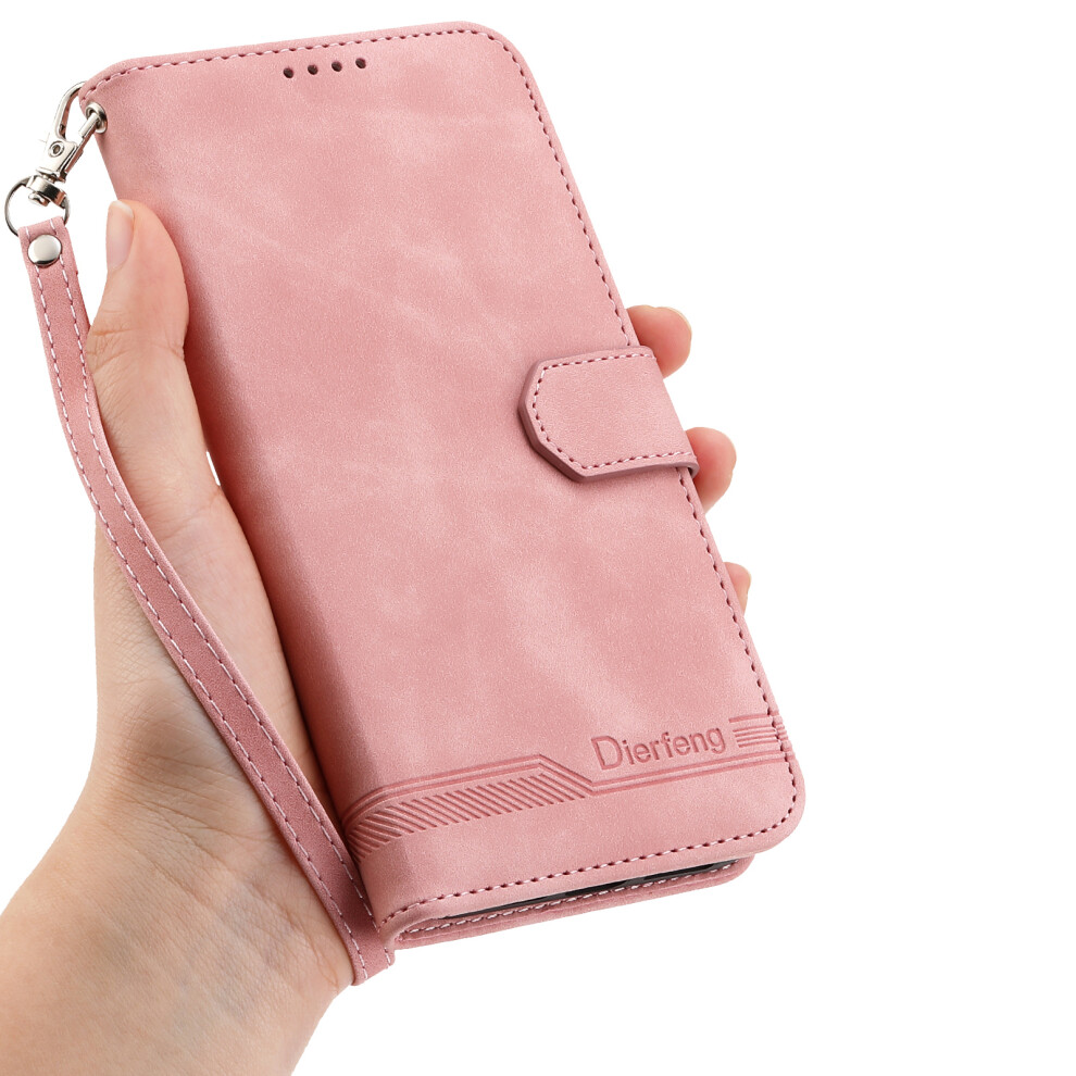 (Pink) Dierfeng Df-03 For Xiaomi 15T Case Lines Imprint Wallet Leather Phone Cover With Wrist Strap Pink 6914290611003