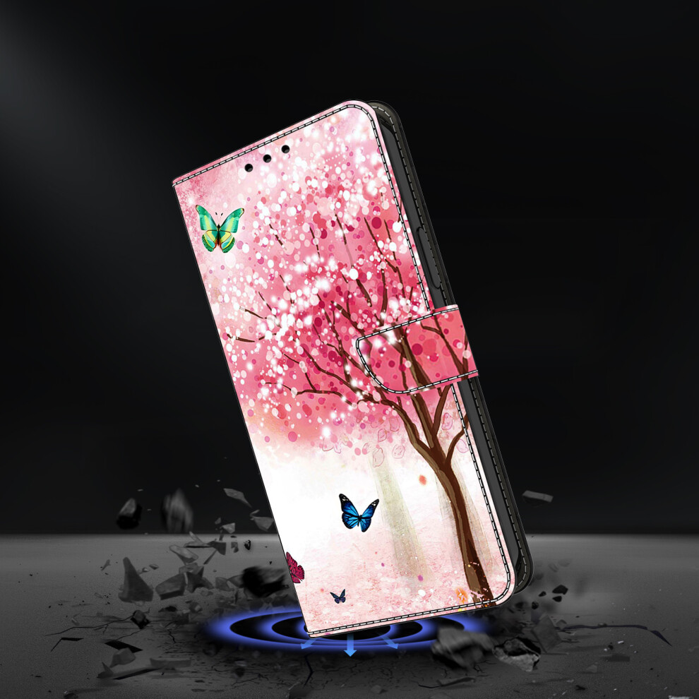 (Cherry Blossom Butterfly) For Xiaomi 15T Case Foldable Stand Wallet Pattern Printing Pu Leather Flip Phone Cover Red 6914293873064