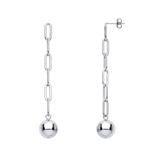 Jewelco London Ladies Rhodium Plated Sterling Silver Ball & Chain Paperclip Drop Earrings - GVE996