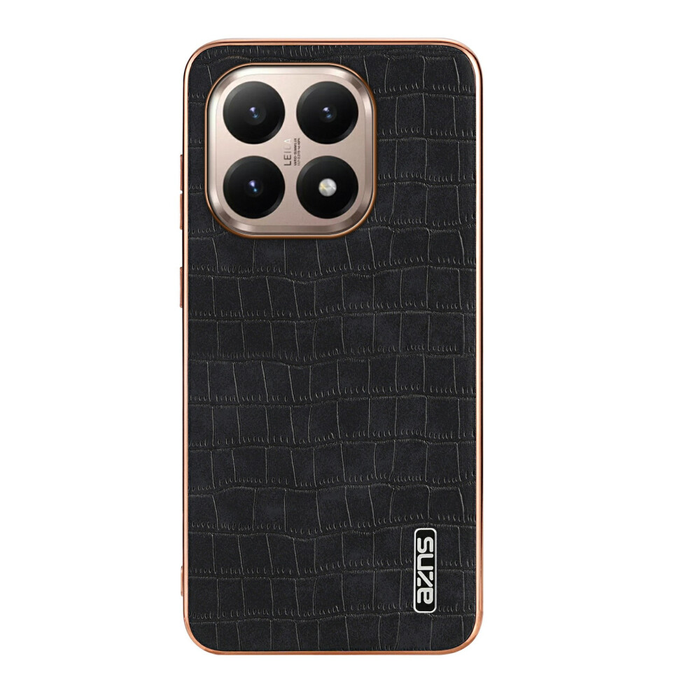 (Black) Azns For Xiaomi 15T Pro Case Electroplating Crocodile Texture Pu + Tpu Phone Cover Black 6914290325962