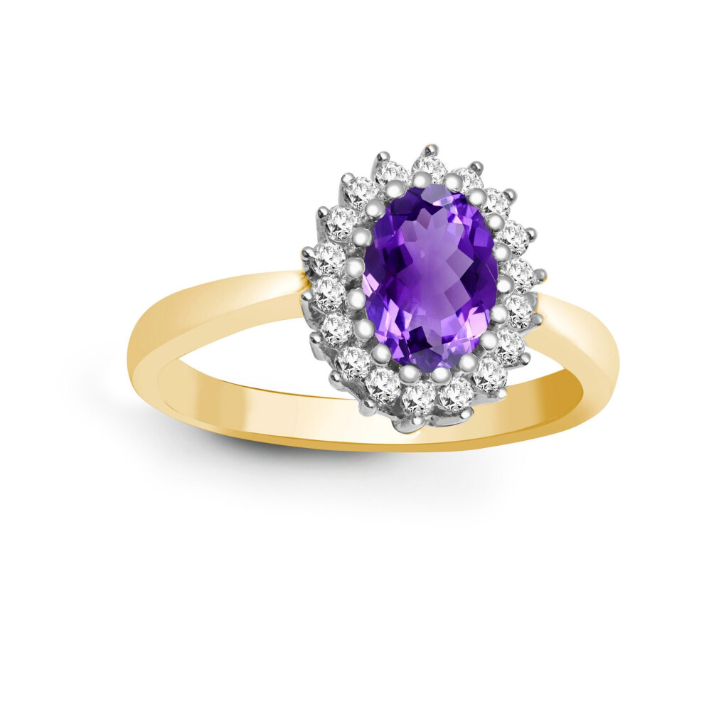 Jewelco London (R) 9Ct Gold H I2 0.23Ct Diamond And Oval Purple 0.7Ct Amethyst Classic Royal Cluster Ring 11Mm - 9R422 Gold,Yellow,Purple