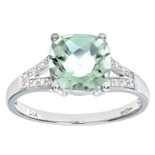 (L) Jewelco London 9ct White Gold Round 7pts Diamond Cushion 2.1ct Amethyst Split Pave Shoulder Solitaire Ring - PR0AXL7210WGreenAM