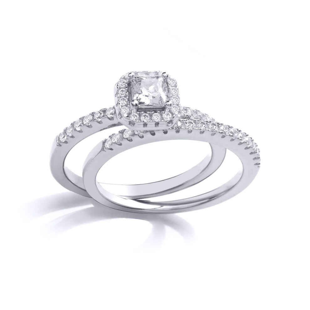 Jewelco London (Q) Sterling Princess Cut Cz Solitaire Halo Eternity Wedfit Bridal Rings Set - Gvr863 Silver