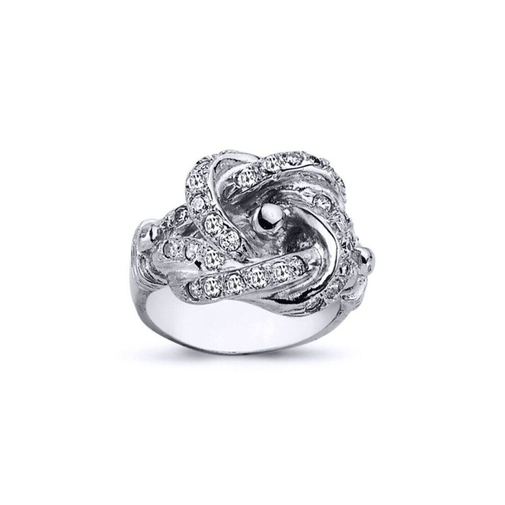 Jewelco London (Y) Mens Rhodium Plated Sterling Round Cubic Zirconia Celtic Knot Love Ring 18Mm - Arn085 Silver