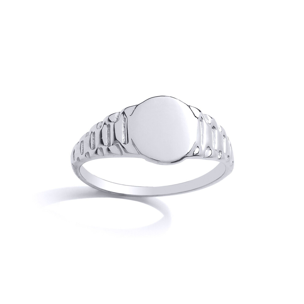 Jewelco London (E) Kids Sterling Watch Strap Round Signet Ring - Gvr33k Silver
