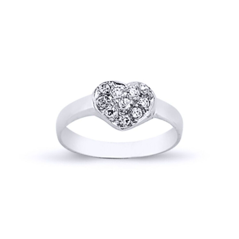 Jewelco London (E) Girls Sterling Cubic Zirconia Encrusted Love Heart Signet Ring - Gvr21k Silver