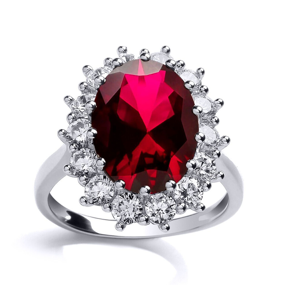 Jewelco London (M) Sterling Silver Rose Red Created Ruby & Cz Princess Royal Engagement Cluster Ring - Gvr668ru Red,Silver