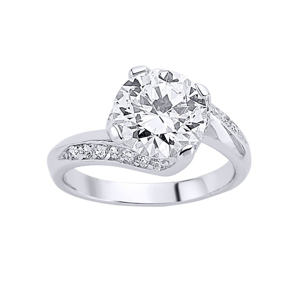 Jewelco London (P) Ladies Sterling Cubic Zirconia Crossover Twist Solitaire Engagement Ring - Gvr107 Silver
