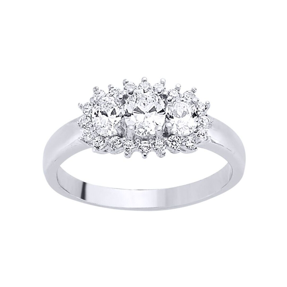 Jewelco London (O) Ladies Sterling Cubic Zirconia Trilogy Cluster Engagement Ring - Gvr451 Silver