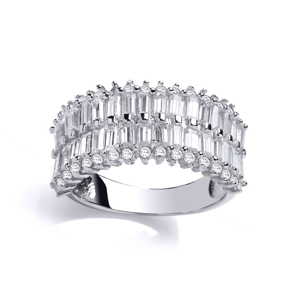 Jewelco London (L) Ladies Sterling Baguette Cubic Zirconia 3 Row Channel Eternity Ring - Gvr768 Silver