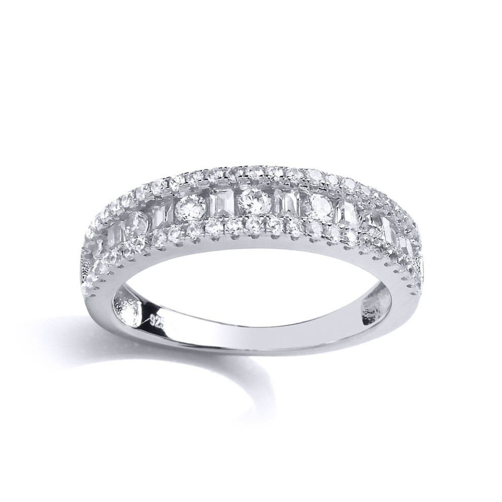 Jewelco London (N) Ladies Sterling Baguette Cubic Zirconia 3 Row Channel Eternity Ring - Gvr798 Silver