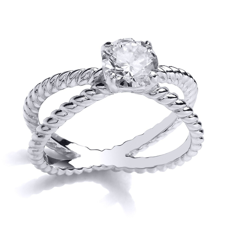 Jewelco London (O) Ladies Sterling Cubic Zirconia Split Rope Twist Solitaire Engagement Ring - Gvr807 Silver