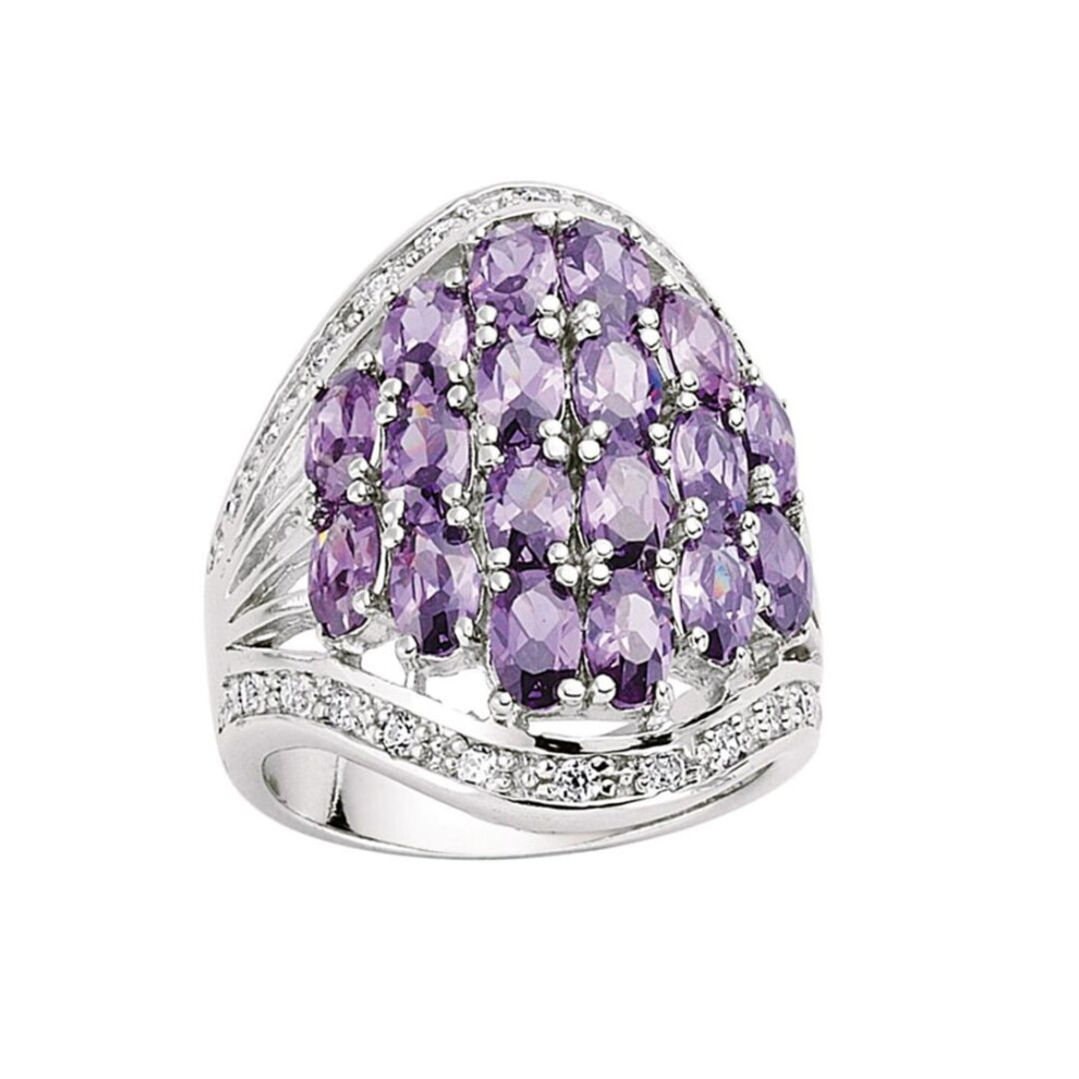 Jewelco London (L) Sterling Silver Violet Oval And Round Brilliant Cubic Zirconia Cocktail Ring - Gvr197