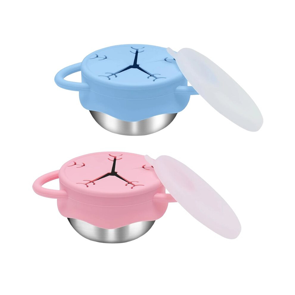 Tlily 2 Pack Toddler Snack Containers -13.5Oz Stainless Steel Snack Cups With Snowflake Silicone Lids & Handles