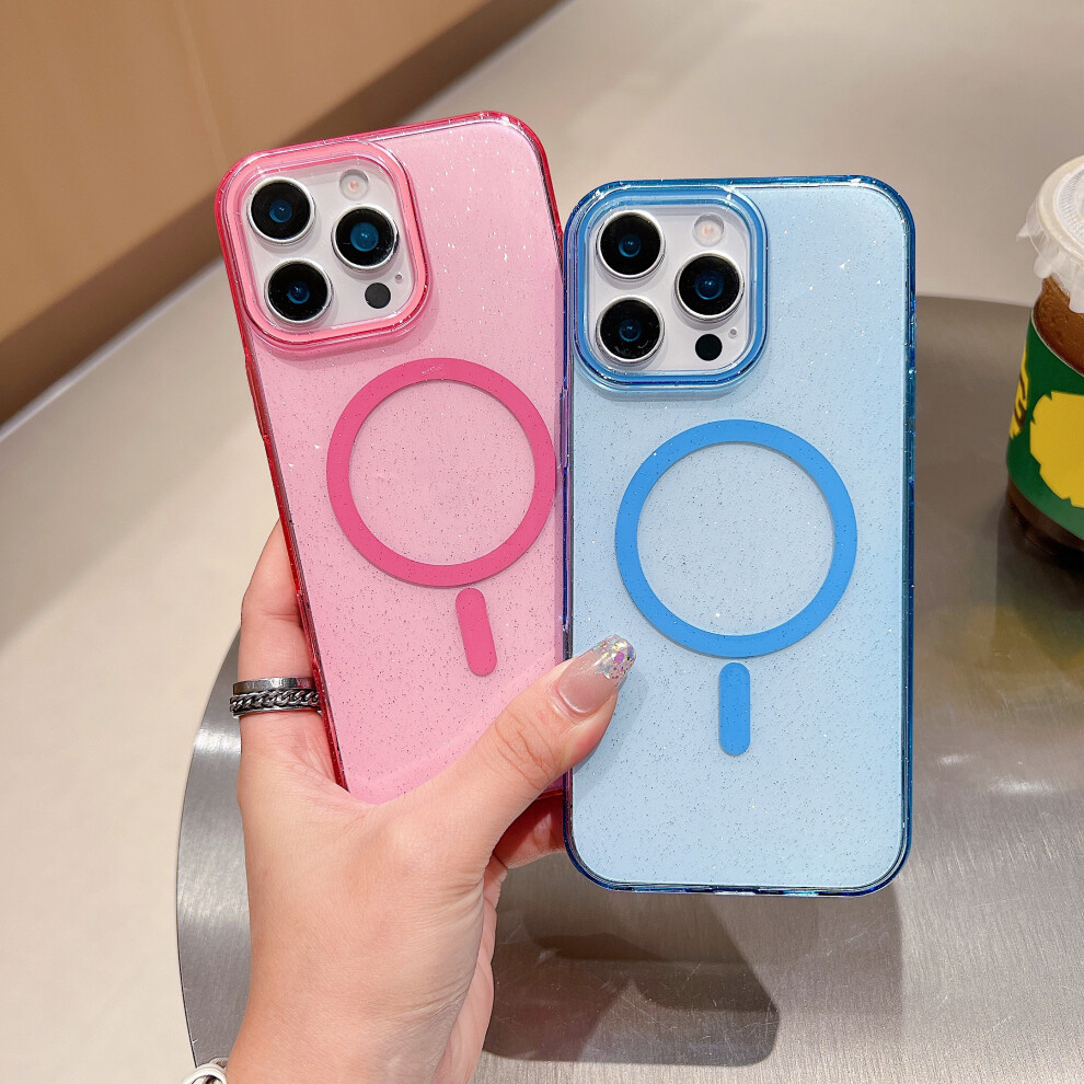 (Sky ) For Iphone 16 Pro Max Case Compatible With Magsafe Clear Glitter Shockproof Pc Phone Back Cover Blue 6914290852437