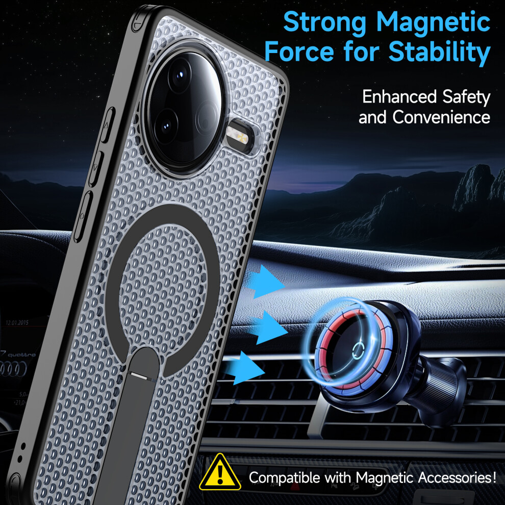 (Black) Magnetic Case For Xiaomi Redmi K80 5G / K80 Pro 5G / Poco F7 Pro 5G / Poco F7 Ultra 5G Kickstand Grid Texture Tpu Black 6914290523375